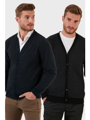 Buratti Pamuklu Regular Fit Düğmeli V Yaka 2'li Paket Hırka Erkek Hırka 456205S2