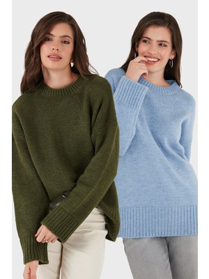 Lela Regular Fit Bisiklet Yaka Basic 2'li Paket Triko Kazak Bayan Kazak 4616213S2