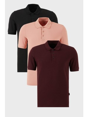 Buratti Pamuklu Regular Fit Düğmeli Polo Yaka 3'lü Paket T Shirt Erkek T Shirt 5902127S3