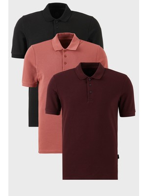 Buratti Pamuklu Regular Fit Düğmeli Polo Yaka 3'lü Paket T Shirt Erkek T Shirt 5902127S3