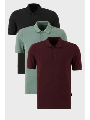Buratti Pamuklu Regular Fit Düğmeli Polo Yaka 3'lü Paket T Shirt Erkek T Shirt 5902127S3