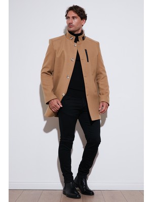 Buratti Relaxed Fit Düğmeli Dik Yaka Kaşe Kaban Erkek KABAN 5840099