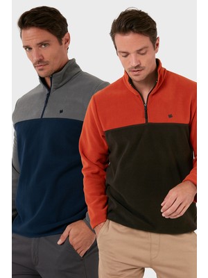 Buratti Regular Fit Anti-Pilling Tüylenme Yapmayan Dik Yaka Şardonlu 2'li Paket Polar Erkek Polar 5906016S2