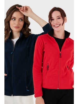 Lela Slim Fit Anti-Pilling Tüylenme Yapmayan Fermuarlı Cepli Hırka 2' Li Paket Polar Bayan Polar 5907002S2