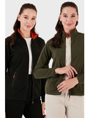 Lela Slim Fit Anti-Pilling Tüylenme Yapmayan Fermuarlı Cepli Hırka 2' Li Paket Polar Bayan Polar 5907002S2