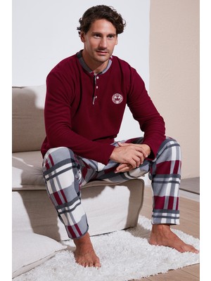 Buratti Ekoseli Regular Fit Düğmeli Bisiklet Yaka Kışlık Polar Pijama Takımı Erkek Pijama Takımı 60961008