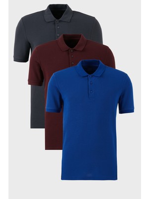 Buratti Pamuklu Regular Fit Düğmeli Polo Yaka 3'lü Paket T Shirt Erkek T Shirt 5902127S3