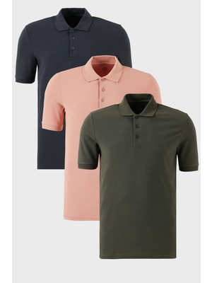 Buratti Pamuklu Regular Fit Düğmeli Polo Yaka 3'lü Paket T Shirt Erkek T Shirt 5902127S3