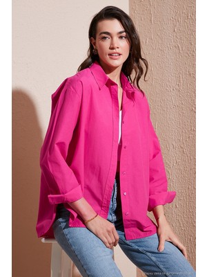 Lela Pamuklu Regular Fit Önü Kısa Arkası Uzun Oval Kesim Gömlek Kadın Gömlek CF25S163867