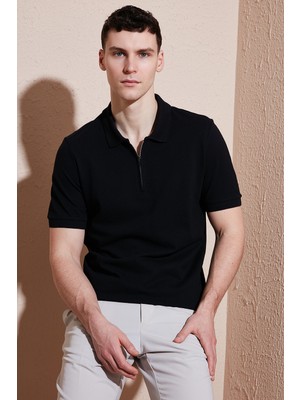 Buratti Pamuklu Regular Fit Yarım Fermuarlı Polo Yaka T Shirt Erkek Polo Yak T Shirt 5903008