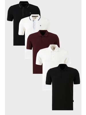 Buratti Pamuklu Regular Fit Düğmeli Polo Yaka 5'li Paket T Shirt Erkek T Shirt 590211827S5