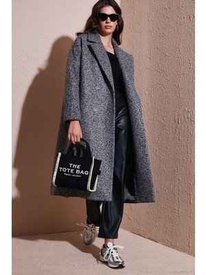 Lela Oversize Fit Mono Yaka Düğmeli Buklet Uzun Kaşe Kaban Bayan Kaban 6810236