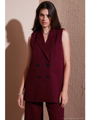 Lela Oversize Fit Mono Yaka Kolsuz Düğmeli Ceket Yelek Bayan Yelek 6521177