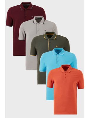 Buratti Pamuklu Regular Fit Düğmeli Polo Yaka 5'li Paket T Shirt Erkek T Shirt 590211827S5