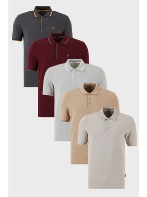 Buratti Pamuklu Regular Fit Düğmeli Polo Yaka 5'li Paket T Shirt Erkek T Shirt 590211827S5