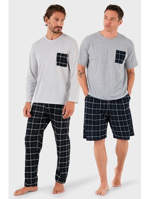 Buratti Pamuklu Regular Fit Kareli 2'li Paket Pijama Takımı Erkek Pijama Takımı 657200120S2