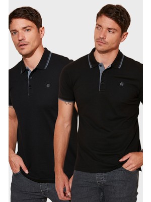 Buratti Pamuklu Slim Fit Düğmeli 2'li Paket Polo Yaka T Shirt Erkek Polo Yaka T Shirt 5902118S2