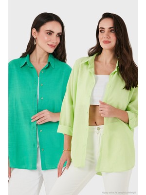 Sd Luxury Pamuk Karışımlı Oversize Fit Uzun Kollu 2'li Paket Gömlek Bayan Gömlek 6781001S2
