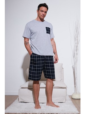 Buratti Kareli Regular Fit Erkek Pijama Takımı Kısa Kollu Pamuklu Şortlu Desenli 6572020