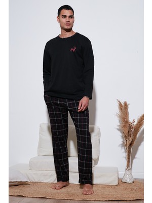 Buratti Erkek Pijama Takımı Pamuklu Ekoseli Regular Fit Bisiklet Yaka Uzun Kol Desenli 6574001