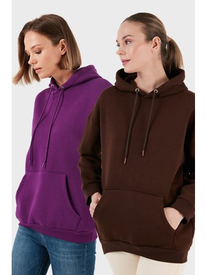 Lela Regular Fit Pamuklu Kapüşonlu Yaka Şardonlu Kışlık 2'li Paket Sweat Bayan Sweat 5863854S2