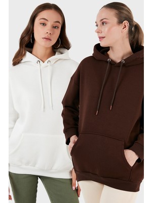 Lela Regular Fit Pamuklu Kapüşonlu Yaka Şardonlu Kışlık 2'li Paket Sweat Bayan Sweat 5863854S2