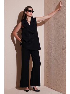 Lela Wide Leg Orta Yüksek Bel Bol Paça Kumaş Pantolon Bayan Pantolon 6522974