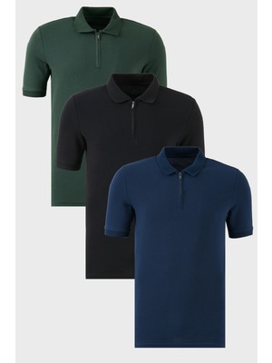 Buratti Pamuklu Regular Fit Yarım Fermuarlı 3'lü Paket Polo Yaka T Shirt Erkek Polo Yaka T Shirt 5903008S3