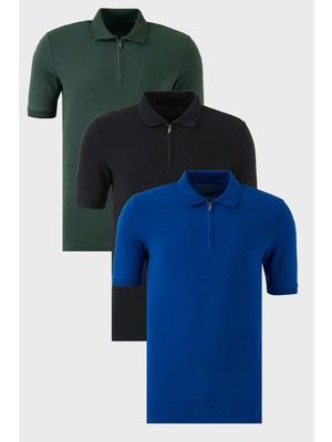 Buratti Pamuklu Regular Fit Yarım Fermuarlı 3'lü Paket Polo Yaka T Shirt Erkek Polo Yaka T Shirt 5903008S3