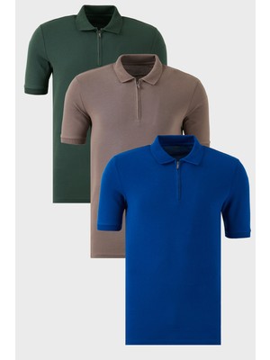 Buratti Pamuklu Regular Fit Yarım Fermuarlı 3'lü Paket Polo Yaka T Shirt Erkek Polo Yaka T Shirt 5903008S3