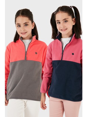 Lela Yumuşak Dokulu Yarım Fermuarlı Renk Bloklu Dik Yaka 2'li Paket Polar Çocuk Polar 5905004S2