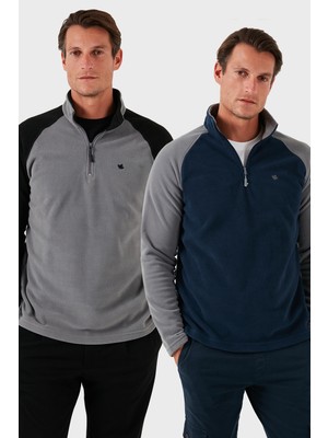 Buratti Slim Fit Yarım Fermuarlı Soğuk Geçirmez Şardonlu 2'li Paket Polar Erkek POLAR 5906055S2