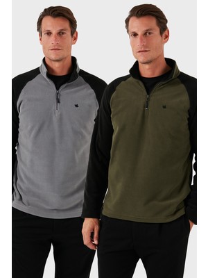Buratti Slim Fit Yarım Fermuarlı Soğuk Geçirmez Şardonlu 2'li Paket Polar Erkek POLAR 5906055S2