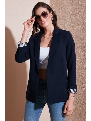 Lela Standart Fit Mono Yaka Desenli Astar Detaylı Blazer Kadın Ceket6524003