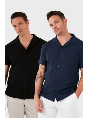 Buratti Pamuklu Regular Fit Kısa Kollu 2'li Paket Gömlek Erkek Gömlek 5902640S2