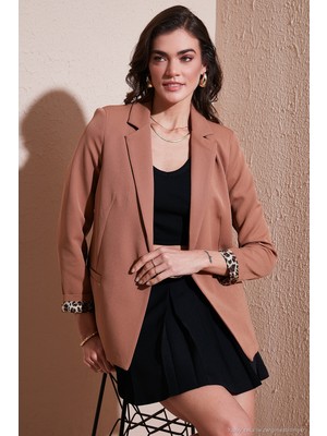 Lela Standart Fit Mono Yaka Desenli Astar Detaylı Blazer Kadın Ceket6524003