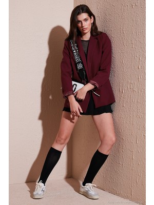 Lela Standart Fit Mono Yaka Desenli Astar Detaylı Blazer Ceket Bayan Ceket 6524003