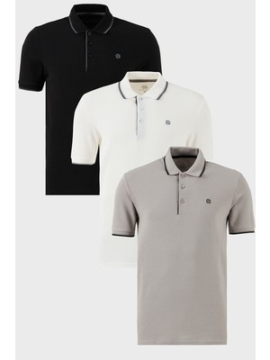 Buratti Pamuklu Slim Fit Şerit Detaylı Düğmeli Polo Yaka 3'lü T Shirt Erkek T Shirt 5902118S3