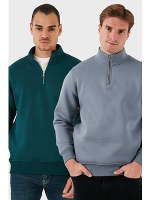 Buratti Pamuklu Regular Fit Dik Yaka 2'li Paket Sweat Erkek Sweat 59052592S2