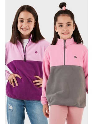 Lela Yumuşak Dokulu Yarım Fermuarlı Renk Bloklu Dik Yaka 2'li Paket Polar Çocuk Polar 5905004S2