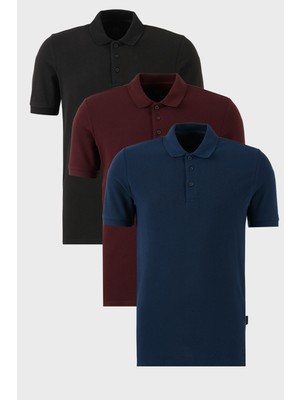 Buratti Pamuklu Regular Fit Düğmeli Polo Yaka 3'lü Paket T Shirt Erkek T Shirt 5902127S3