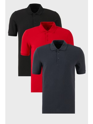 Buratti Pamuklu Regular Fit Düğmeli Polo Yaka 3'lü Paket T Shirt Erkek T Shirt 5902127S3