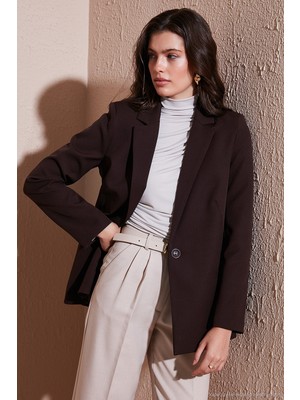 Lela Standart Fit Mono Yaka Desenli Astar Detaylı Blazer Ceket Bayan Ceket 6524003