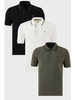 Buratti Pamuklu Slim Fit Şerit Detaylı Düğmeli Polo Yaka 3'lü T Shirt Erkek T Shirt 5902118S3