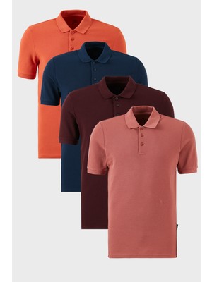 Buratti Pamuklu Regular Fit Düğmeli Polo Yaka 4'lü Paket T Shirt Erkek T Shirt 5902127S4