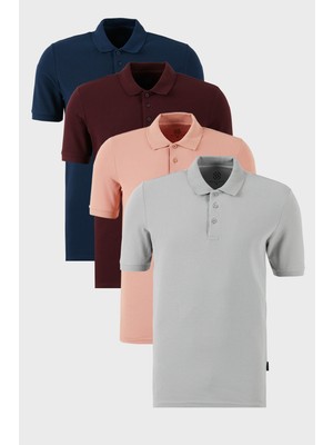 Buratti Pamuklu Regular Fit Düğmeli Polo Yaka 4'lü Paket T Shirt Erkek T Shirt 5902127S4