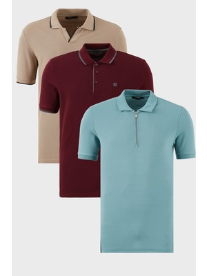 Buratti Pamuklu Regular Fit 3'lü Paket Polo Yaka T Shirt Erkek Polo Yaka T Shirt 59029641518S3