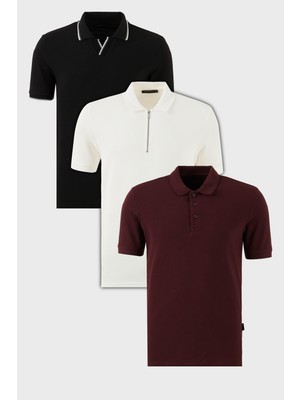 Buratti Pamuklu Regular Fit 3'lü Paket Polo Yaka T Shirt Erkek Polo Yaka T Shirt 59029641527S3