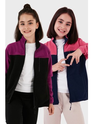 Lela Yumuşak Dokulu Fermuarlı Renk Bloklu Dik Yaka Cepli 2'li Paket Hırka Polar Çocuk POLAR 5905001S2