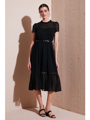 Lela A Kesim Regular Fit Astarlı Midi Boy Kemerli Abiye Elbise Bayan ELBİSE 6781937